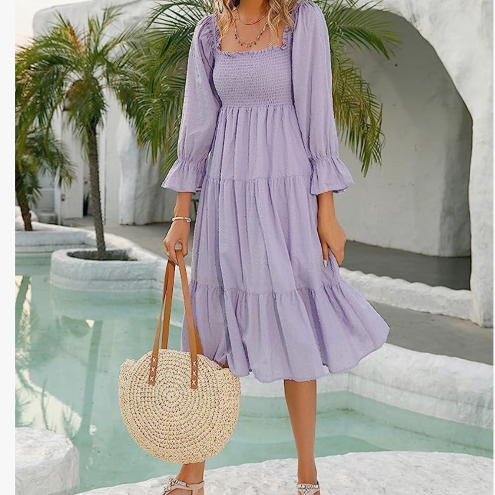 Gorgeous puff sleeve purple midi dress